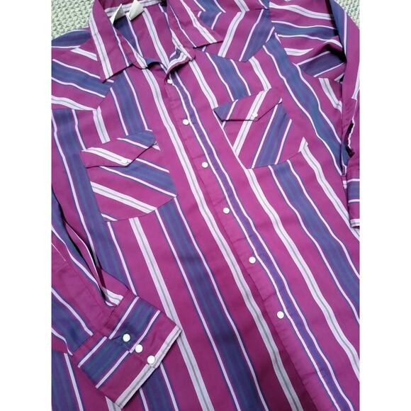 Western Frontier Pearl Snap XL Striped Cowboy Rockabilly Long Sleeve Shirt - Picture 3 of 4